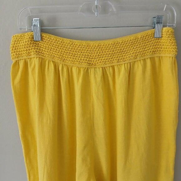 Rosidam Women's Size L-XL Pants Bohemian Linen Hippie Yellow Mesh Button Elastic - Picture 12 of 15